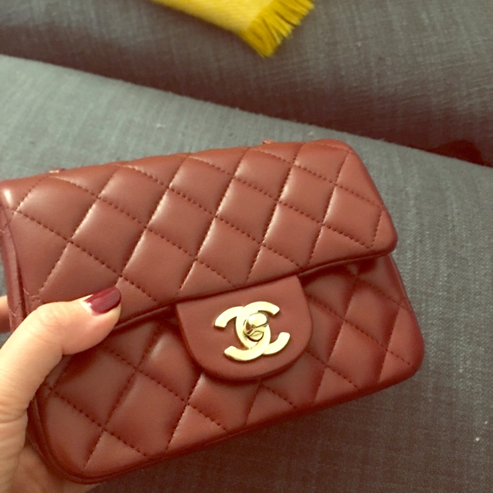 Burgundy Chanel Square Mini in Lambskin with GHW